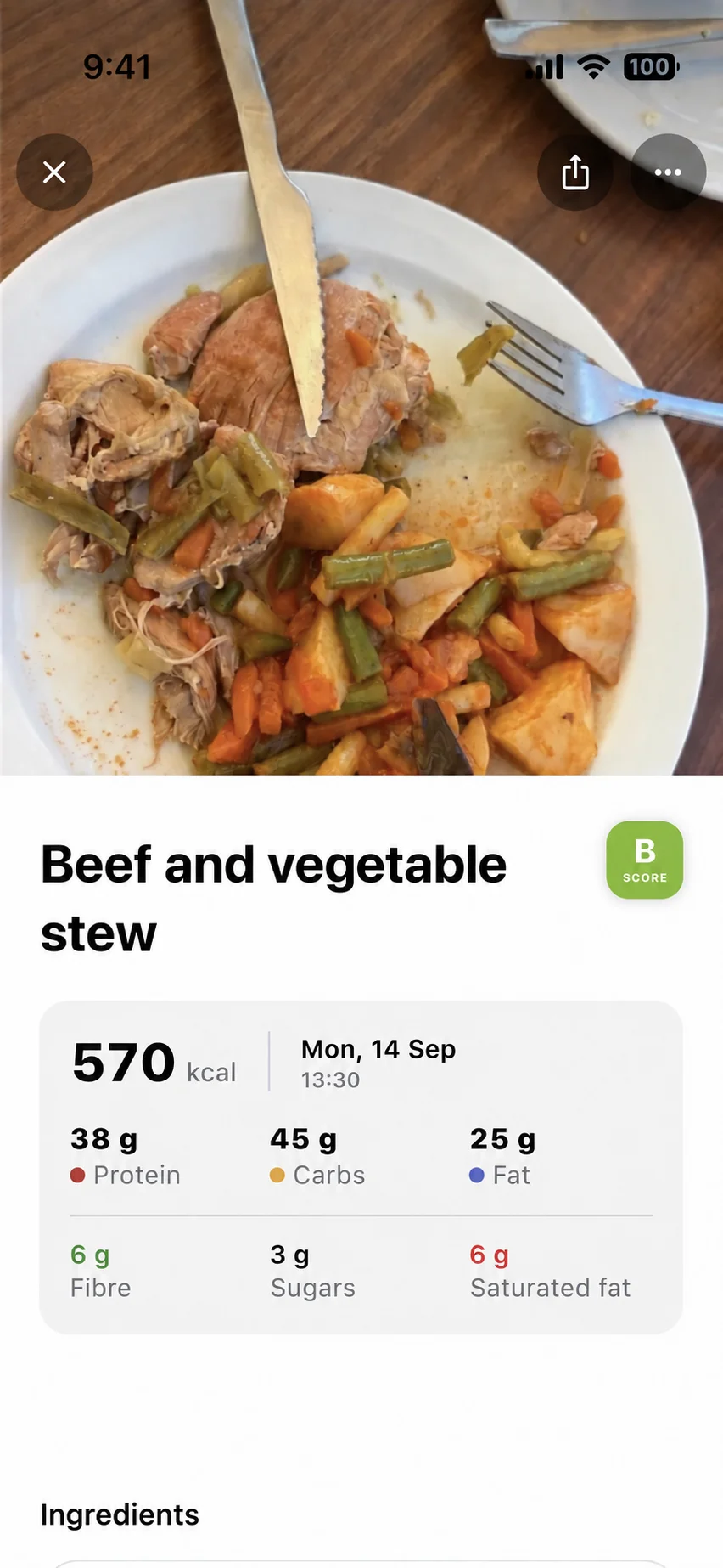 Calories, macros and portions for the whole dish