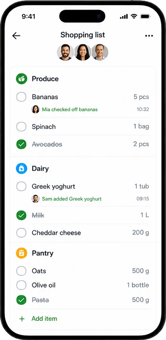 One shopping list, sorted by aisle